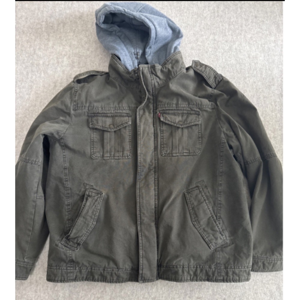 Levi's Sherpa Lined Field Jacket Hooded Military Mens XL Olive Green Heavy